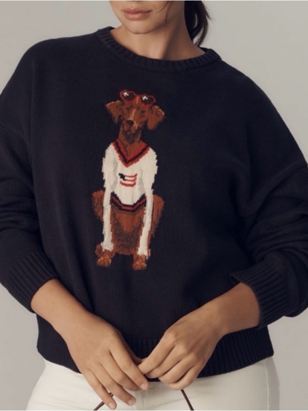 Porridge Navy Dog Crewneck Sweater - Women XS